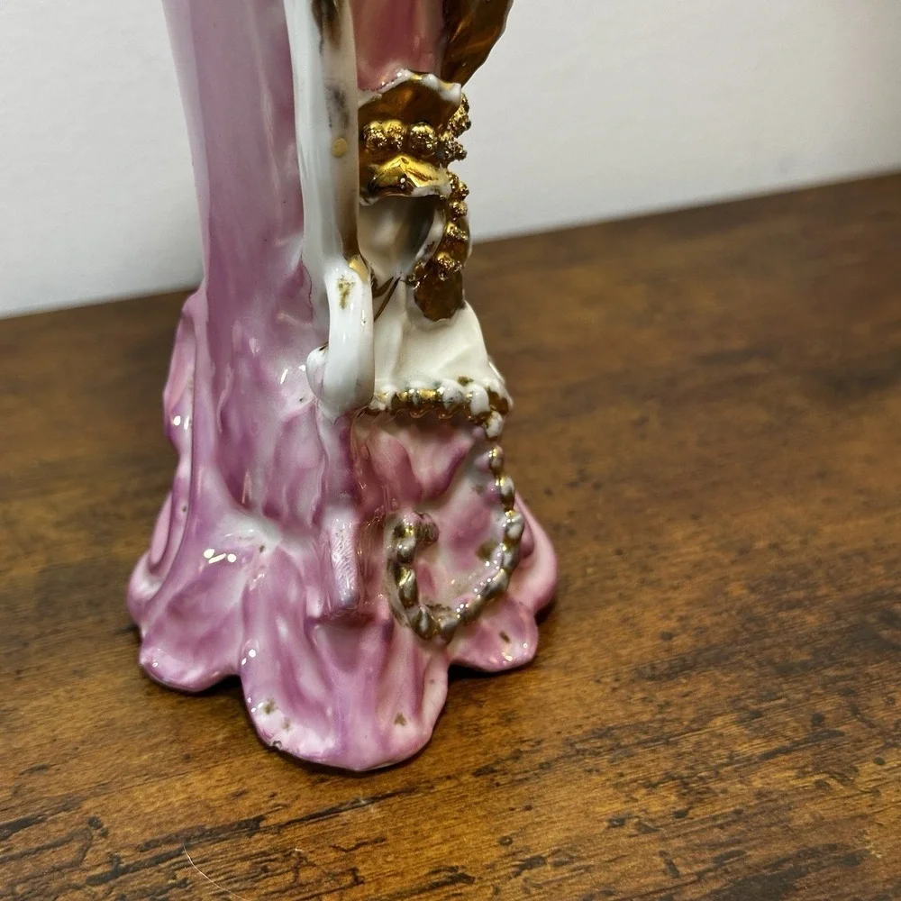 Victorian Porcelain Vase Pink & Gold Rococo Applied flower Cottagecore